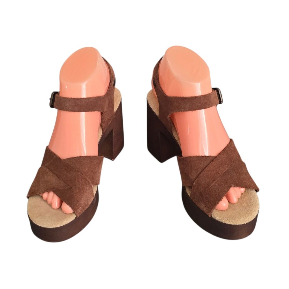 Bionatura Slingback Suede Shoes Womens Size US 6.5 Block Heels Brown EU 37